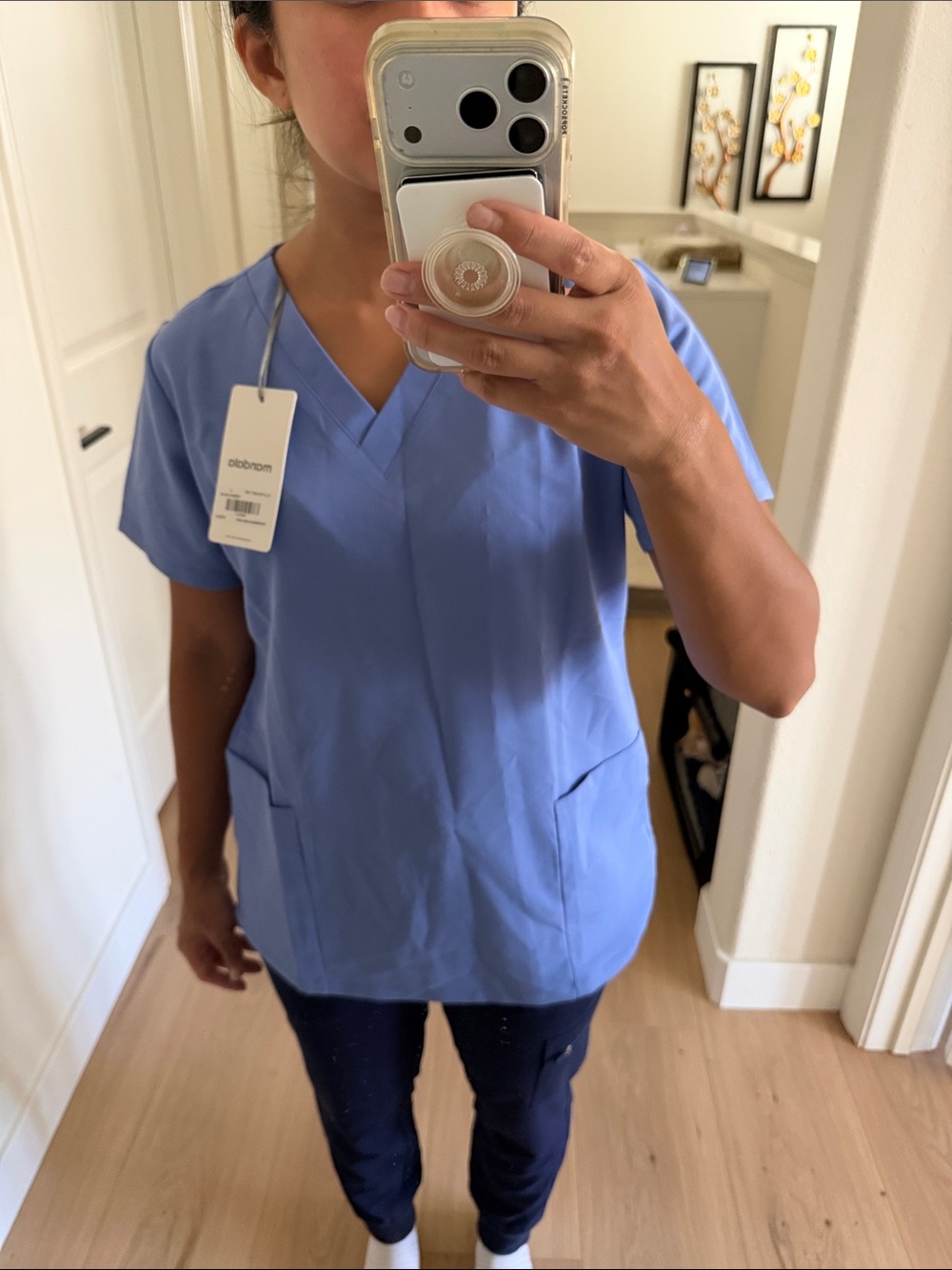 TOP ONLY - Mandala Women's V-Neck Scrub Top in Periwinkle Blue